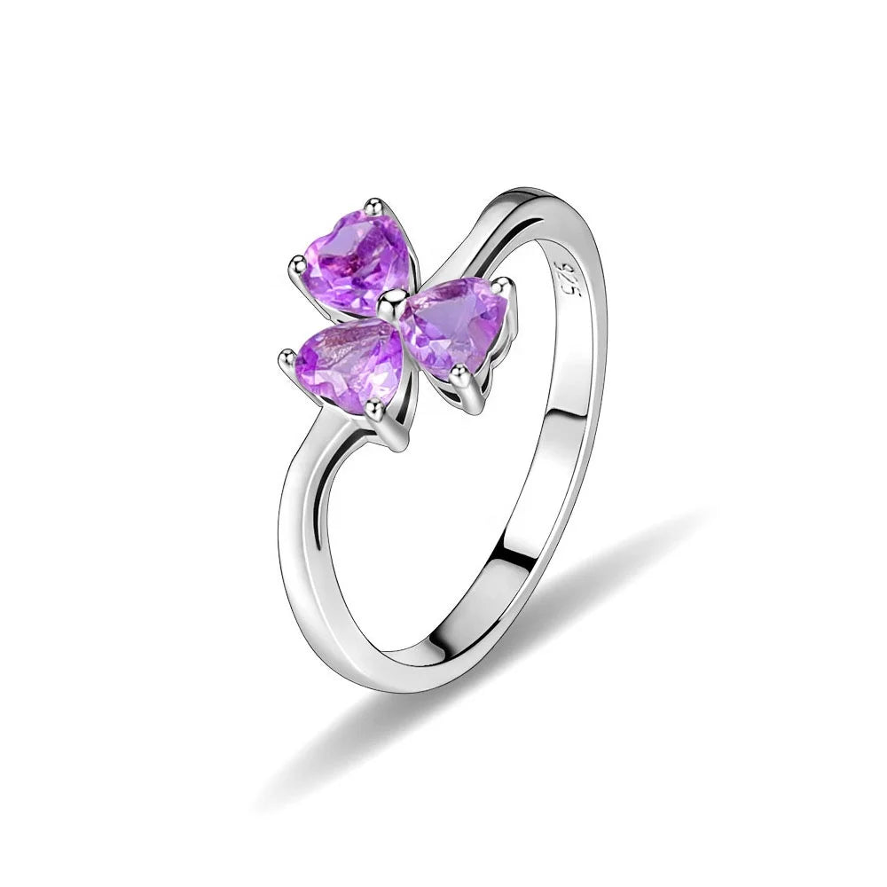 ArtistA A380 Abiding Delicate Curved Wave Shank Triple Heart Cut Natural Citrine Amethyst Rhodolite Topaz Gemstone Clover Flower Rings