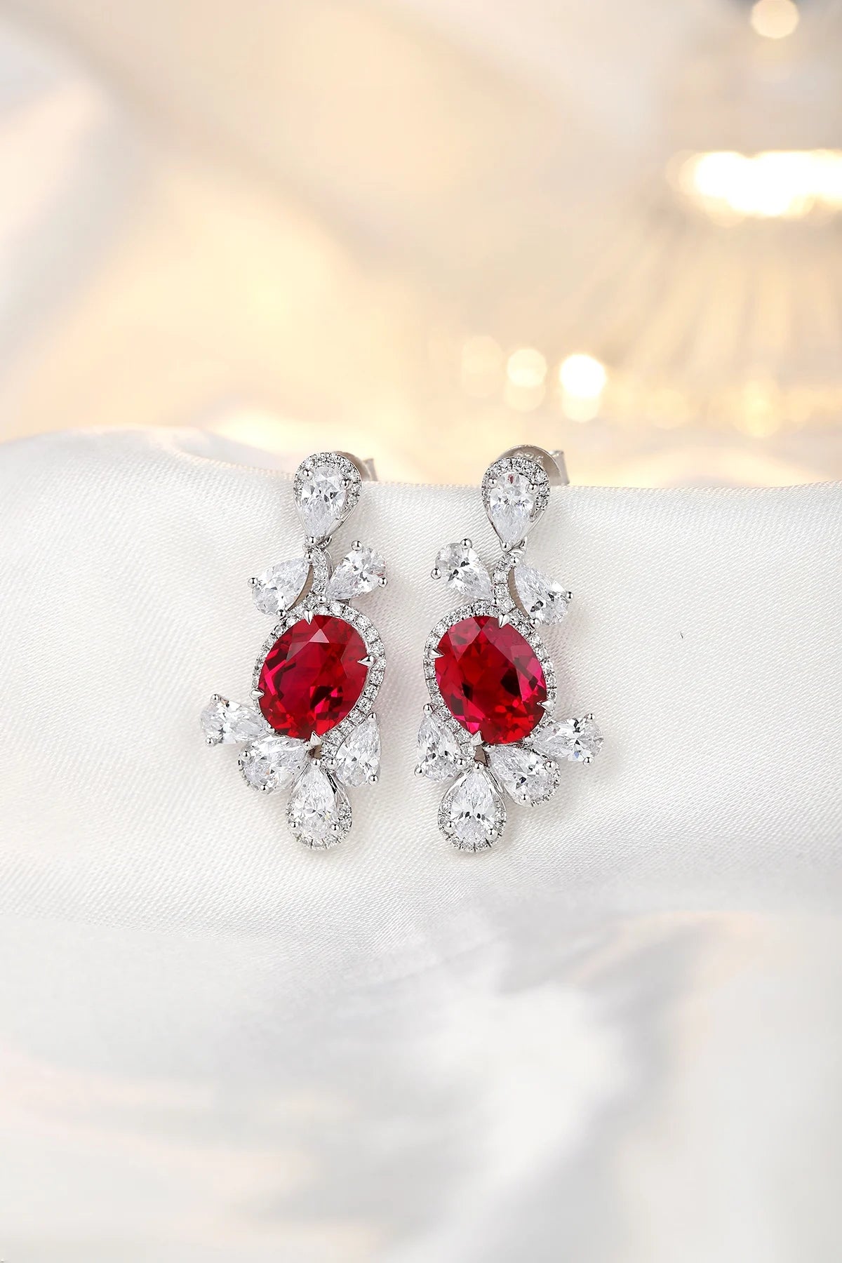 Gemfiori Anster High Quality S925 Lab Grown Ruby Earring Stud Dainty Gemstone Stud Earrings for Women Daily Wear Gift