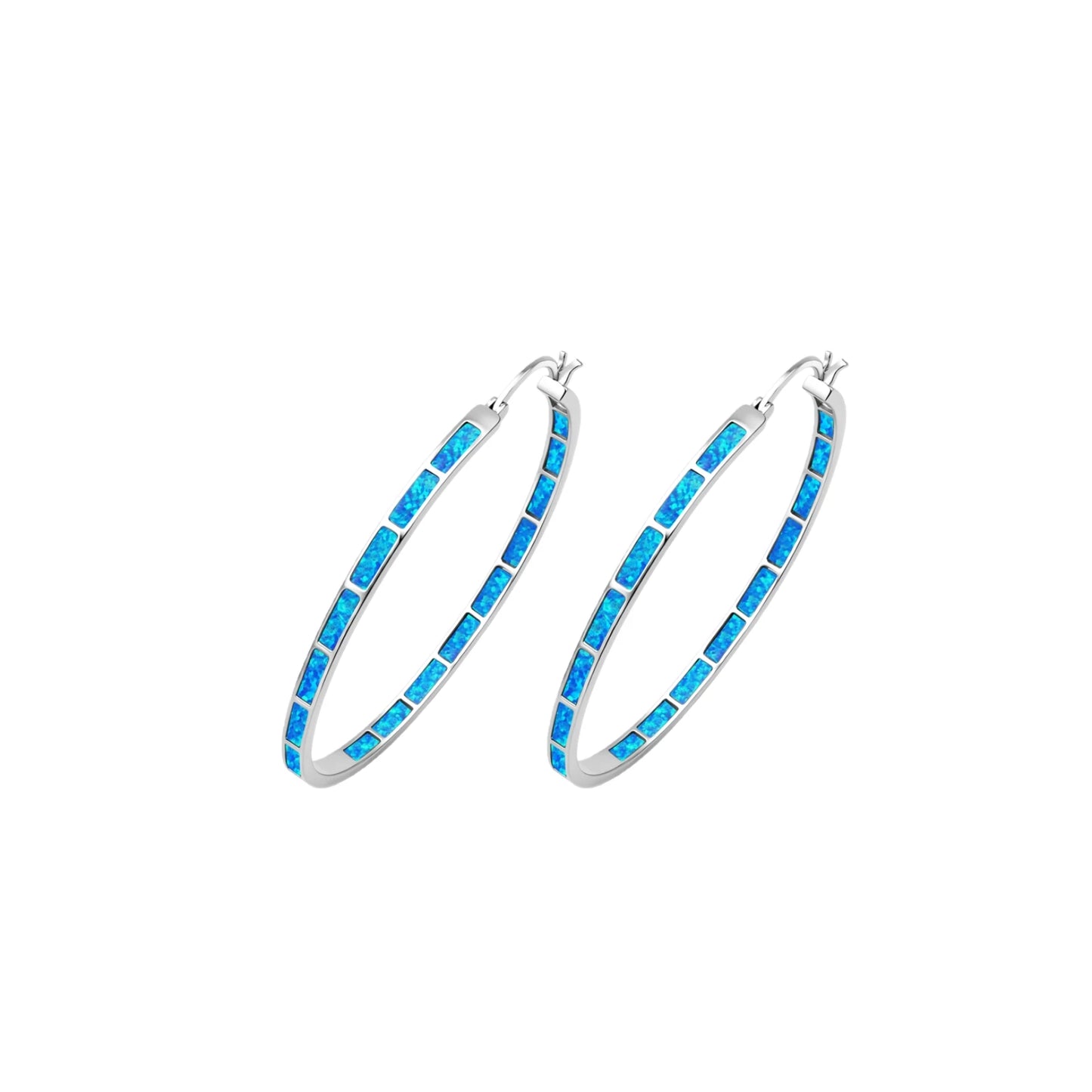 Aobao Silver Plated Brass Opal Christian Circle Earrings Bohemian Style Women's Gift