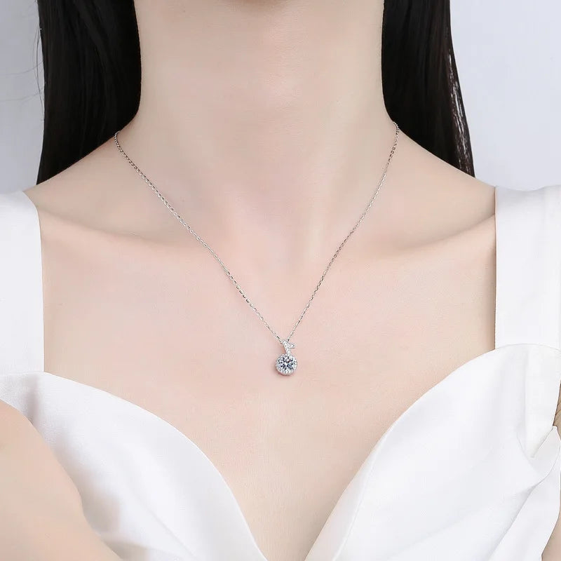 Fine 925 Silver Bezel Set Round Cut 1ct VVS Colored Moissanite Jewelry New Trendy Fashion Layer Musical Note Necklace for Women
