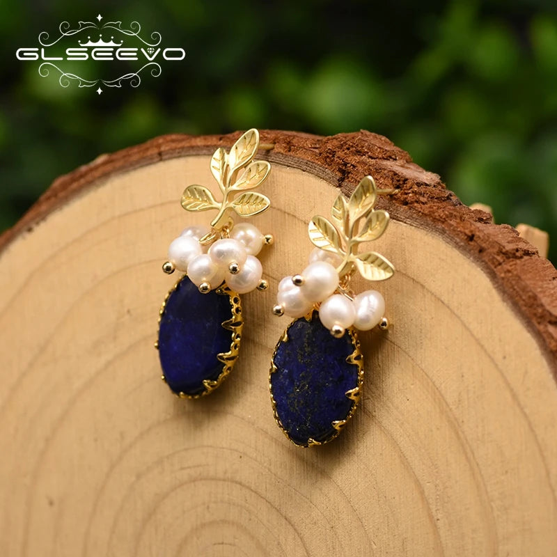 Natural Freshwater Pearl Long Tear Drop Genuine Gemstone Earrings Leaf Monki Earrings for Women Luxury Handmade Fine Jewelry