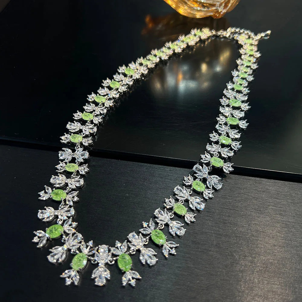 S&S Sapphire Zircon Necklace, Italian Exquisite Craftsmanship, Fashionable and Luxurious Jewelry for Dinner Ceremonies