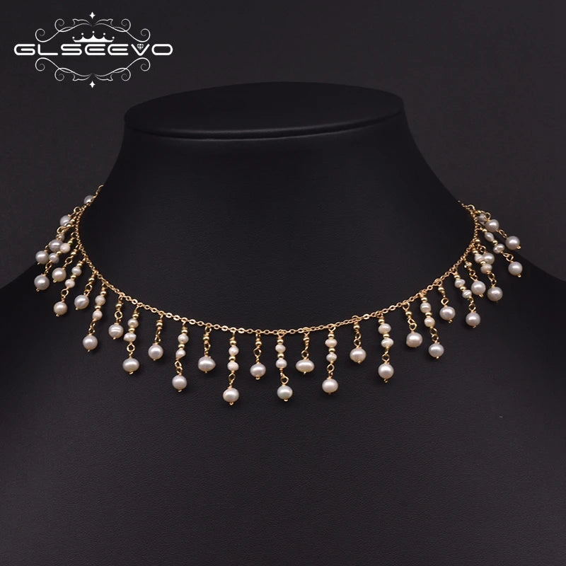 Handmade Beaded Tassel Choker Necklace for Best Friend Natural Freshwater Pearl Luxury Jewelry