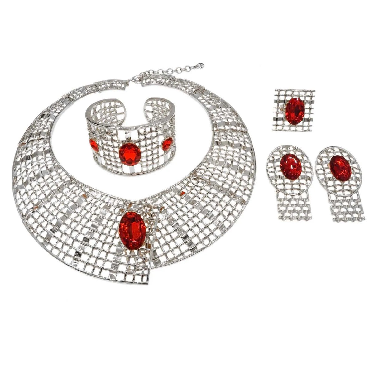 S&S 24K Gold Plated Statement Jewellery Set – Necklace, Bracelet, Earrings & Ring – Crystal & Rhinestone – Collection