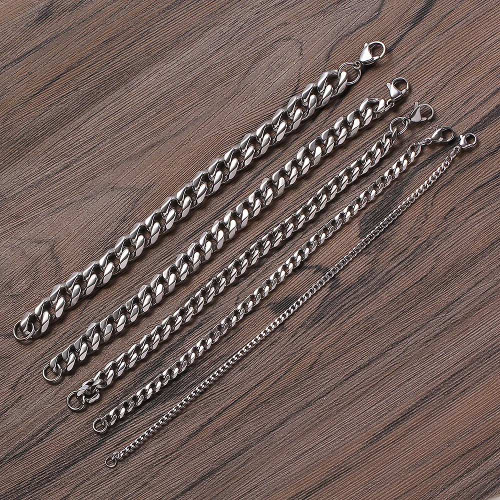 REDheart REBEL Fashion Hip Hop Jewelry Gold Silver Color 3/5/7/9/11mm Lobster Clasp Stainless Steel Cuban Link Bracelet for Women and Men