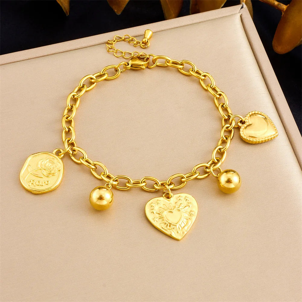 Gold Heart Pendant Necklace & Bracelet Jewellery Set | Simple Chic Fashion Set