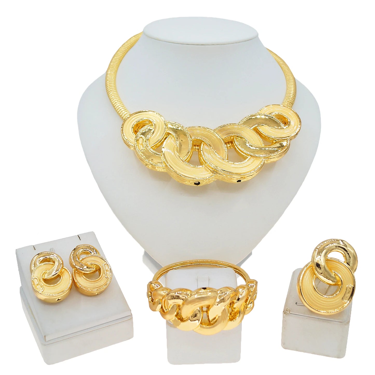 Zhuerrui Gorgeous Bridal Jewelry Set High Quality 24K Gold Plated Hipster Hip Hop Party with Necklace Earrings BraceletHK012022