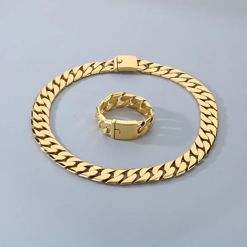 REBEL Men Hip Hop Stainless Steel Jewelry Set Cuban Links Fashion Bracelets Fashion Necklaces