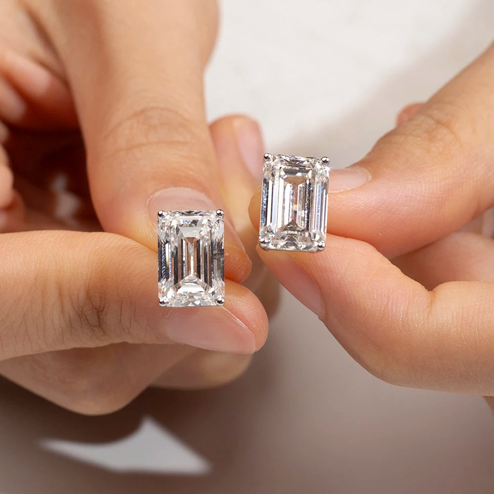 Gemfiori MSE-368 9K Solid Gold With 1ct Loose Lab Grown Diamond Emerald Cut Solitaire Earring Hop Sale Gold Gemfiori Price
