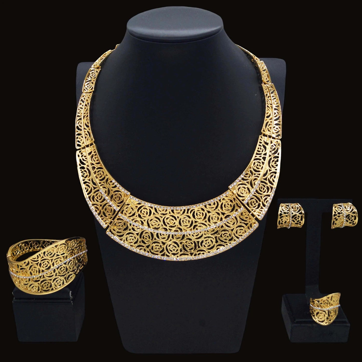 Zhuerrui Latest Italian Jewelry Set Fashion Copper Ring Delicate Flowers Nigerian Girls Engagement Jewelry 4-piece SetH00911