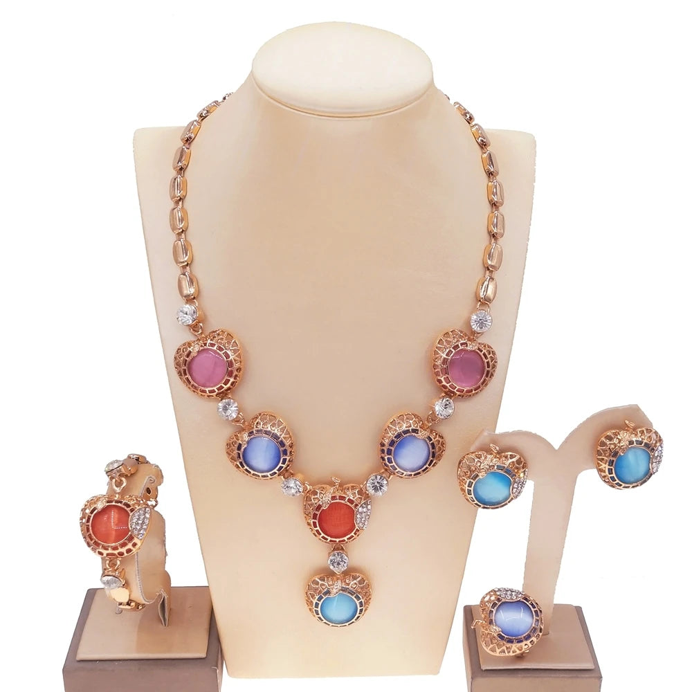 Zhuerrui Italy Designer Jewelry Sets 24K Gold Plated Dubai Valentine's Gift Wedding Pedant and Earrings Jewels Sets HA21040114