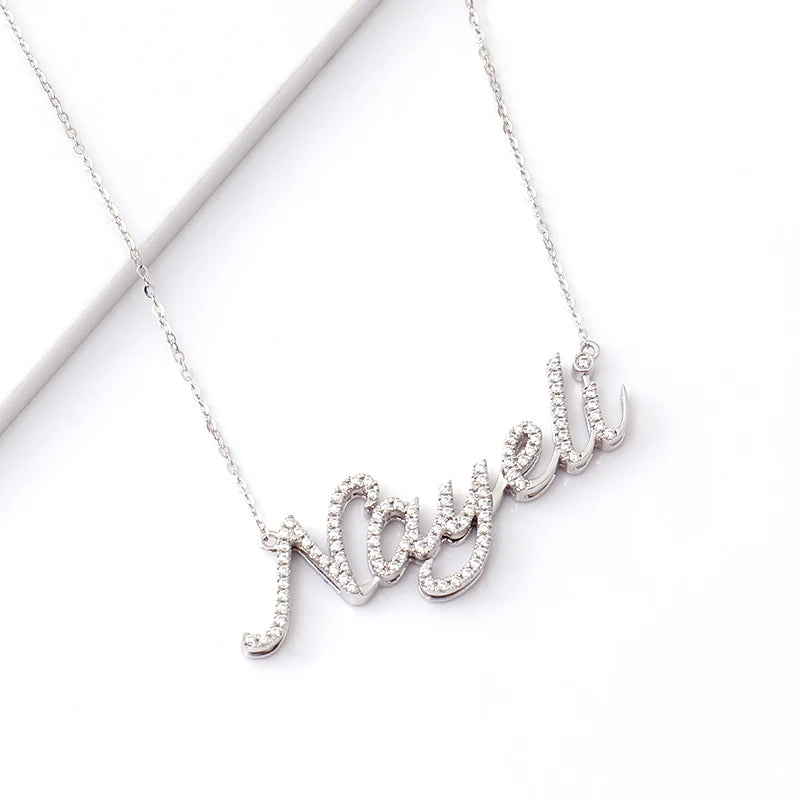 Gemfiori Provence Gem 18k Solid Gold Custom Initial Alphabet Moissanite Diamond Letter Pendant Necklace 1.8inches