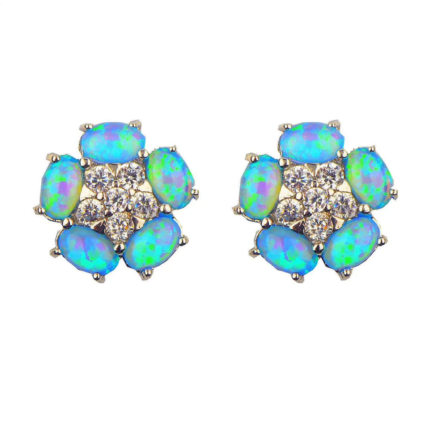 TikTok  Bestselling Five-Flower Blue Opal Studs  Cute Floral Earrings for Girls Trendy Gem Jewelry Wholesale