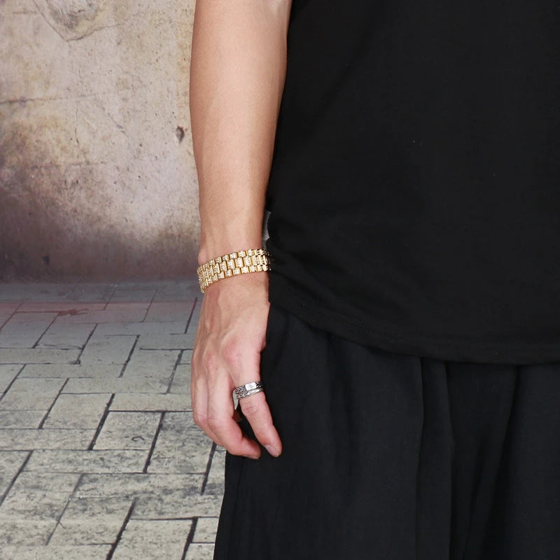 Top Quality Titanium Steel Hip Hop Zircon Popular Fashion Men Stainless Steel Bracelet