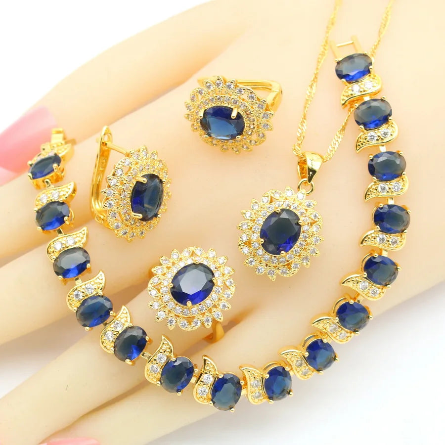 XOTICA 2023 New Red Zirconia Crystal Jewellery Set for Women Including Bracelet Earrings Ring Pendent Necklace for Wedding Engagement