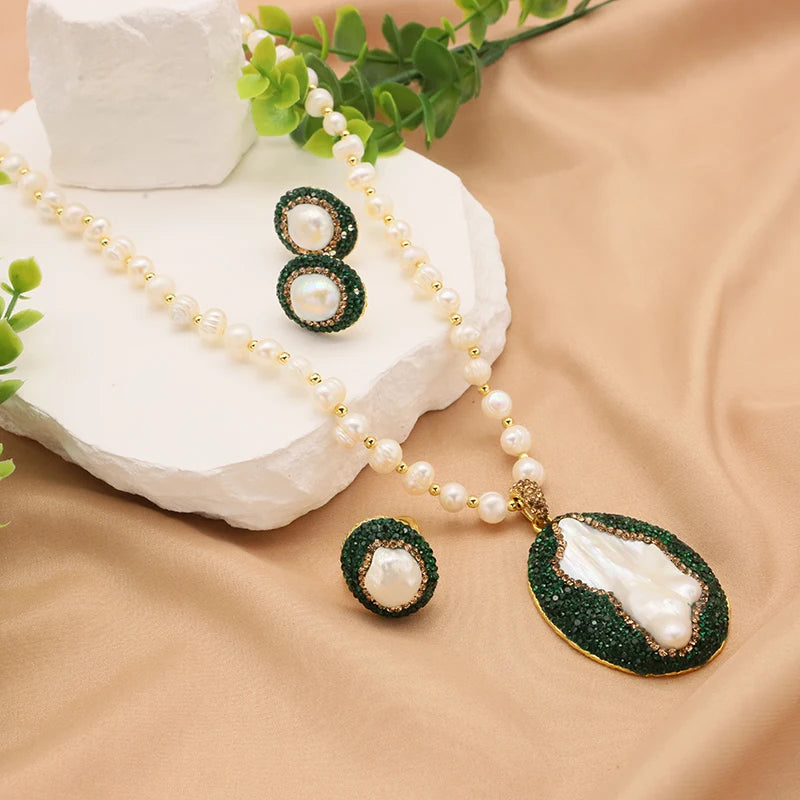 XOTICA Natural Baroque Pearl 18K Gold Plated Women's Gift Jewelry Necklace Bracelet Earrings Fashion Designer Jewelry Set