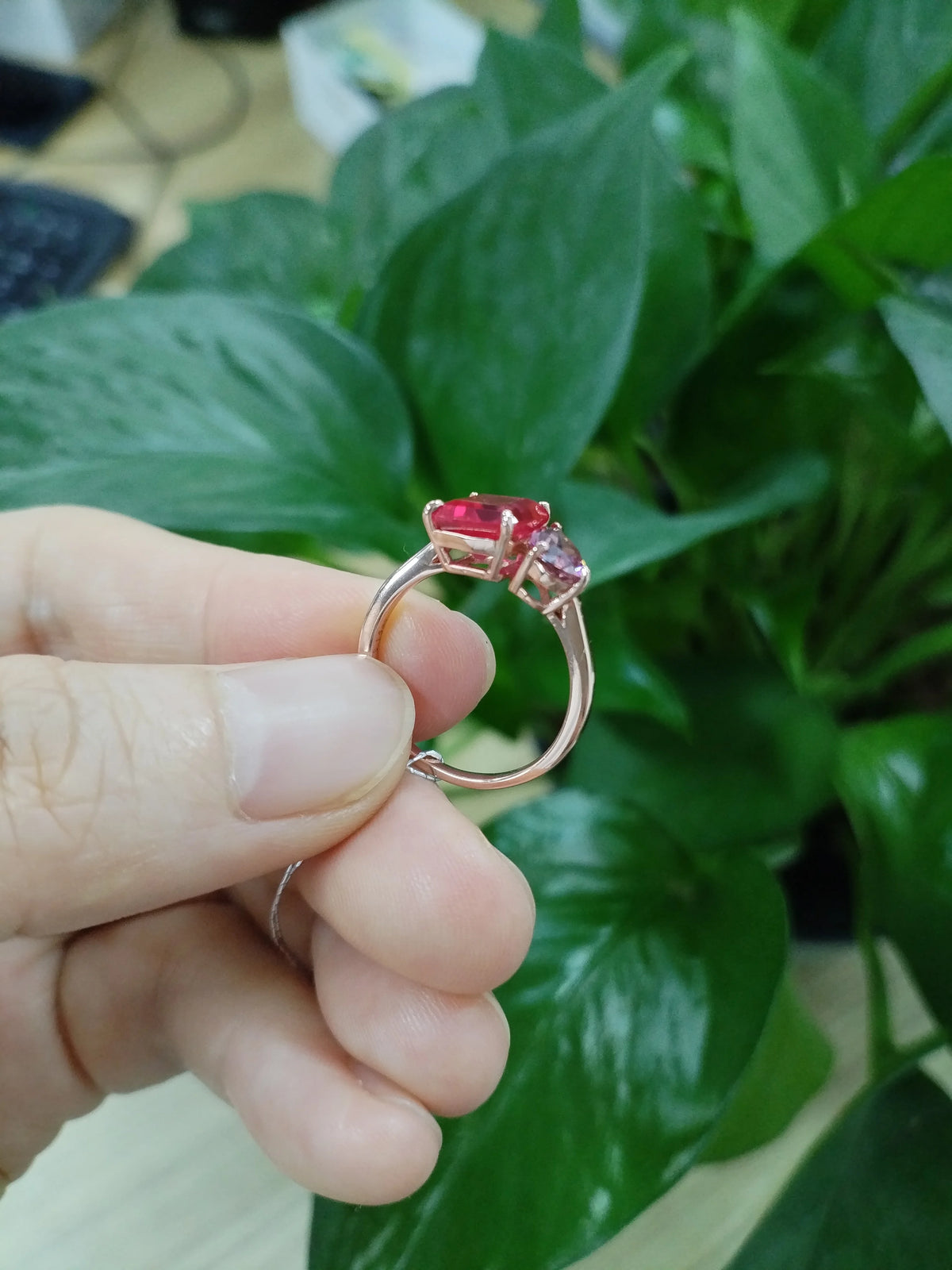 Gemfiori 925 Sterling Silver Women's Luxury Wedding Rings Shiny Lab Grown Ruby Ring Geometric Pattern Rhodium Plated Certified for Party