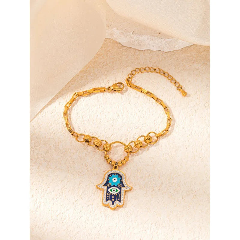 High Quality Fashion Stainless Steel Hand Necklace Earrings and Bracelet Set Women Exquisite Gold Jewelry Set