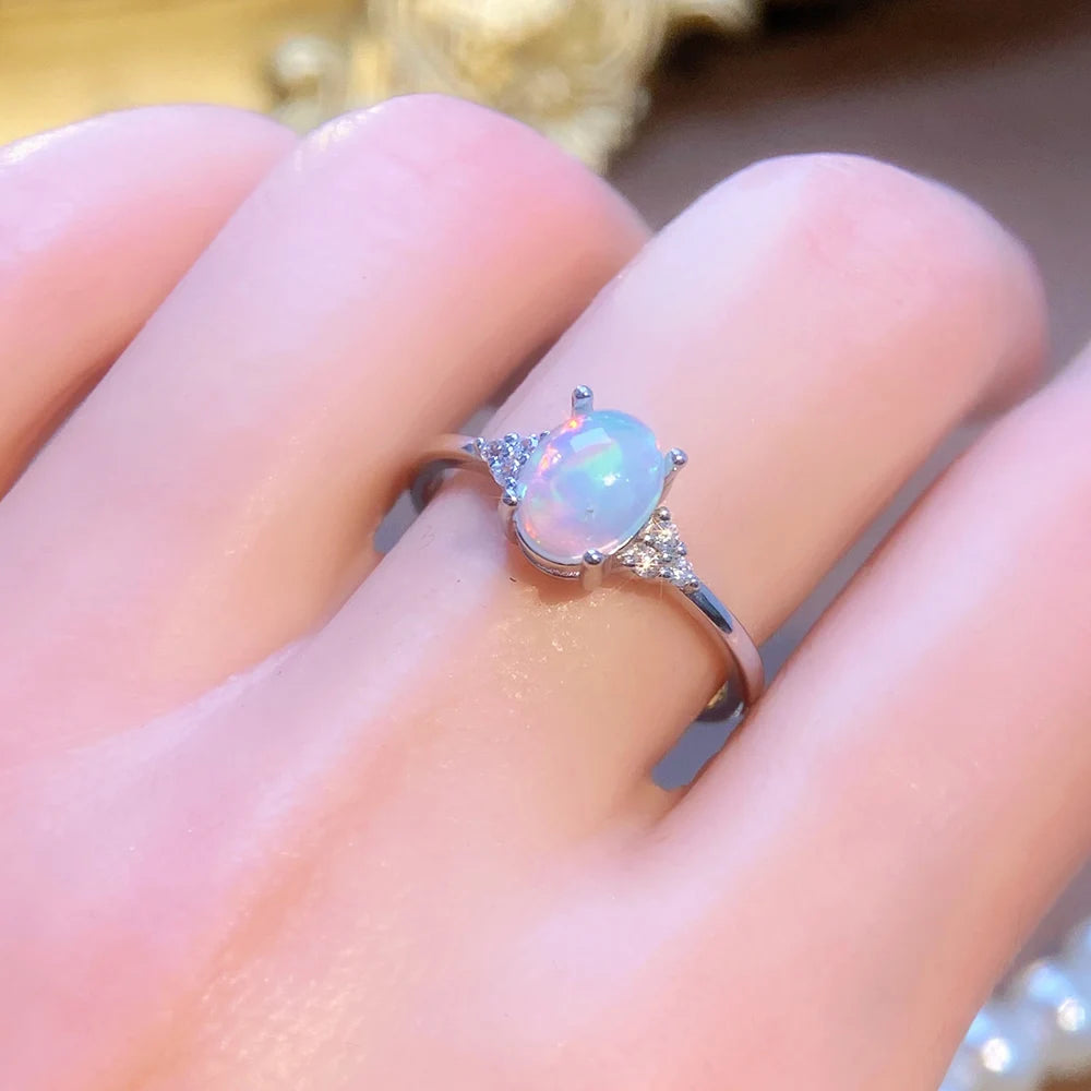Gioiellieri High Quality Natural White Oval Cut Opal Luxury Ring Pendant Set 925 Sterling Silver Women's Jewelry