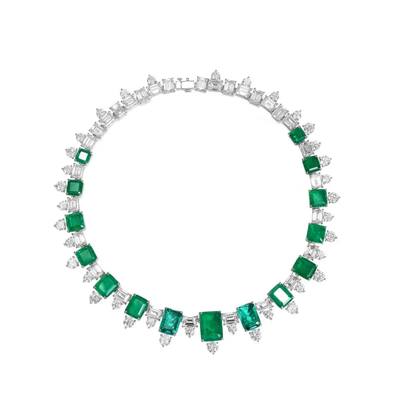 Royal Emerald Cut 925 Sterling Silver Charm Necklace — Luxury Green Zirconia