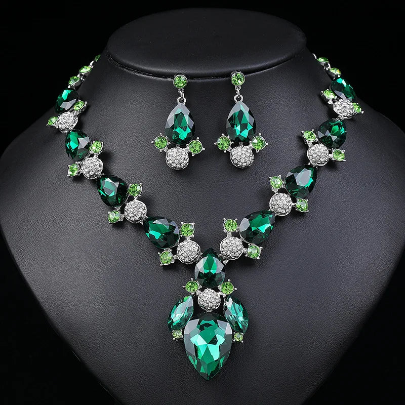 Crystal Cross-Mirror Geometric Necklace & Earrings Jewellery Set | 8 Colours Statement Fashion Set