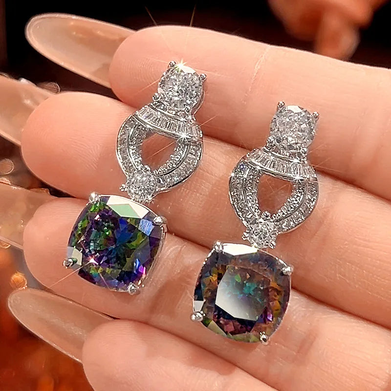 REDheart Copper Inlaid Zircon Plated Gold Rhodium/18K Plated Women's Trendy Flower Simulation Pendant Colorful Retro Temperament Set