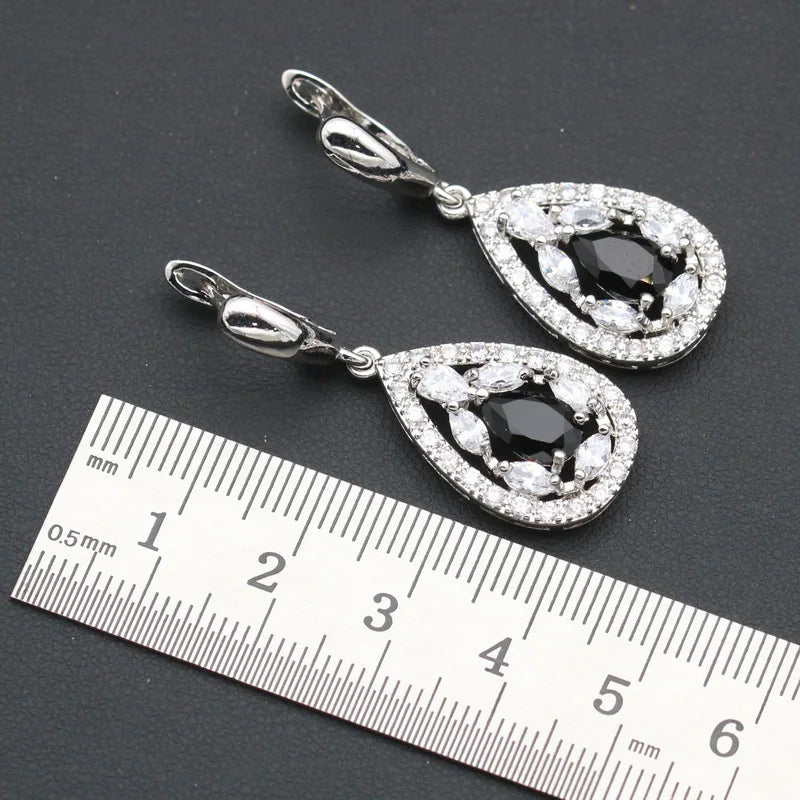XOTICA Women's Silver Color Wedding Jewelry Set Black Cubic Zircon for Parties Earrings Necklace Pendant Ring Bracelet Halloween Gift