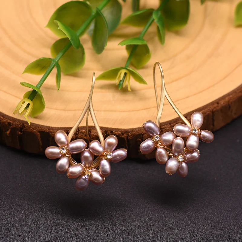 New Jewelry Natural Pearl Drop Earrings 18K Gold Plated Jewelry Korean Designer Jewelry Flower Earrings for Women Wholesale Bulk