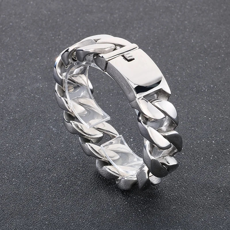 KALEN Hiphop Fine Jewelry Fashion Bracelets Men Stainless Steel 26mm Cuban Links Bracelet Bangle
