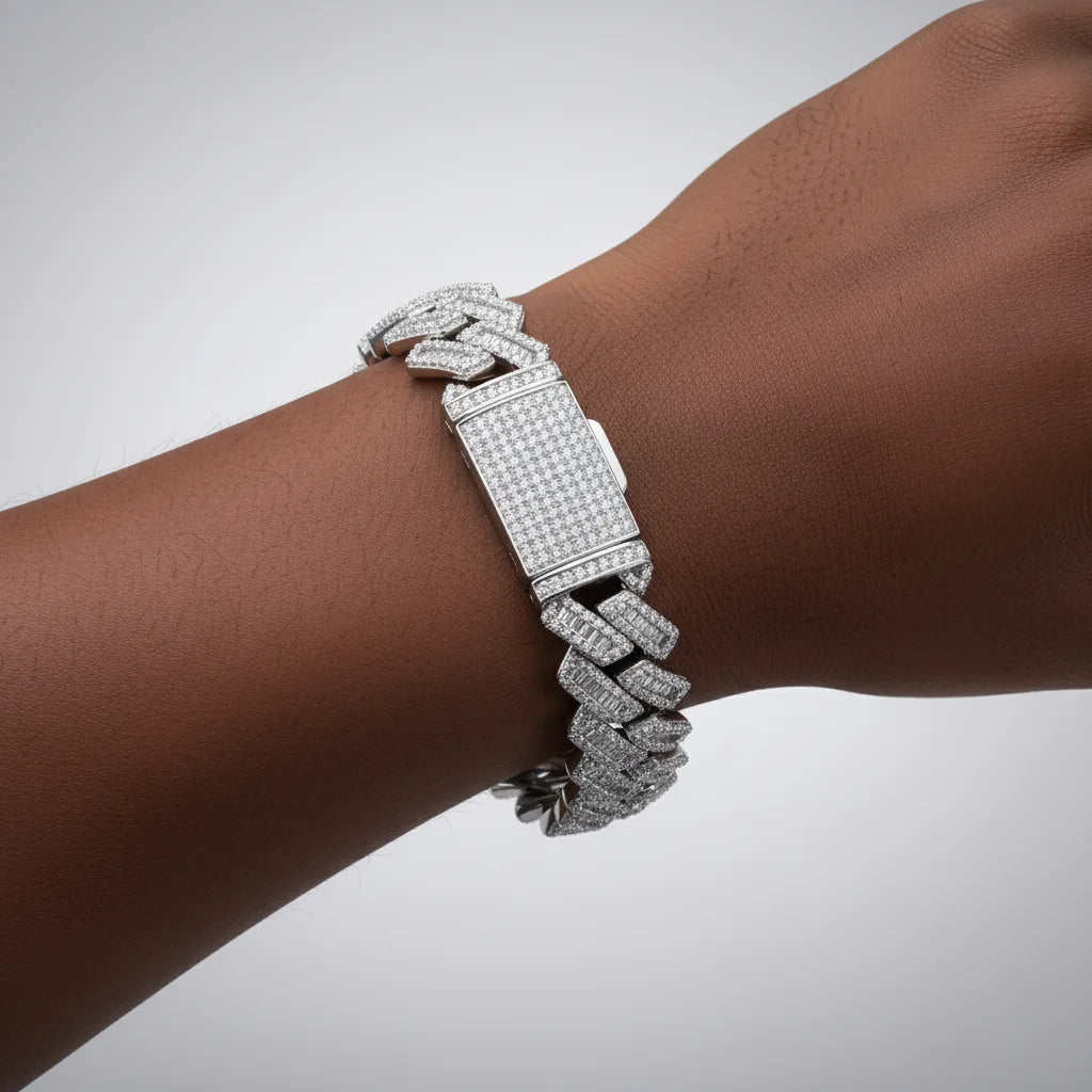12mm Full Pave Artisan-Set Double-Lock Clasp Hypebeast Fine 925 Silver Clarity Cultured Moissanite 3D Cuban Link Chain Necklace