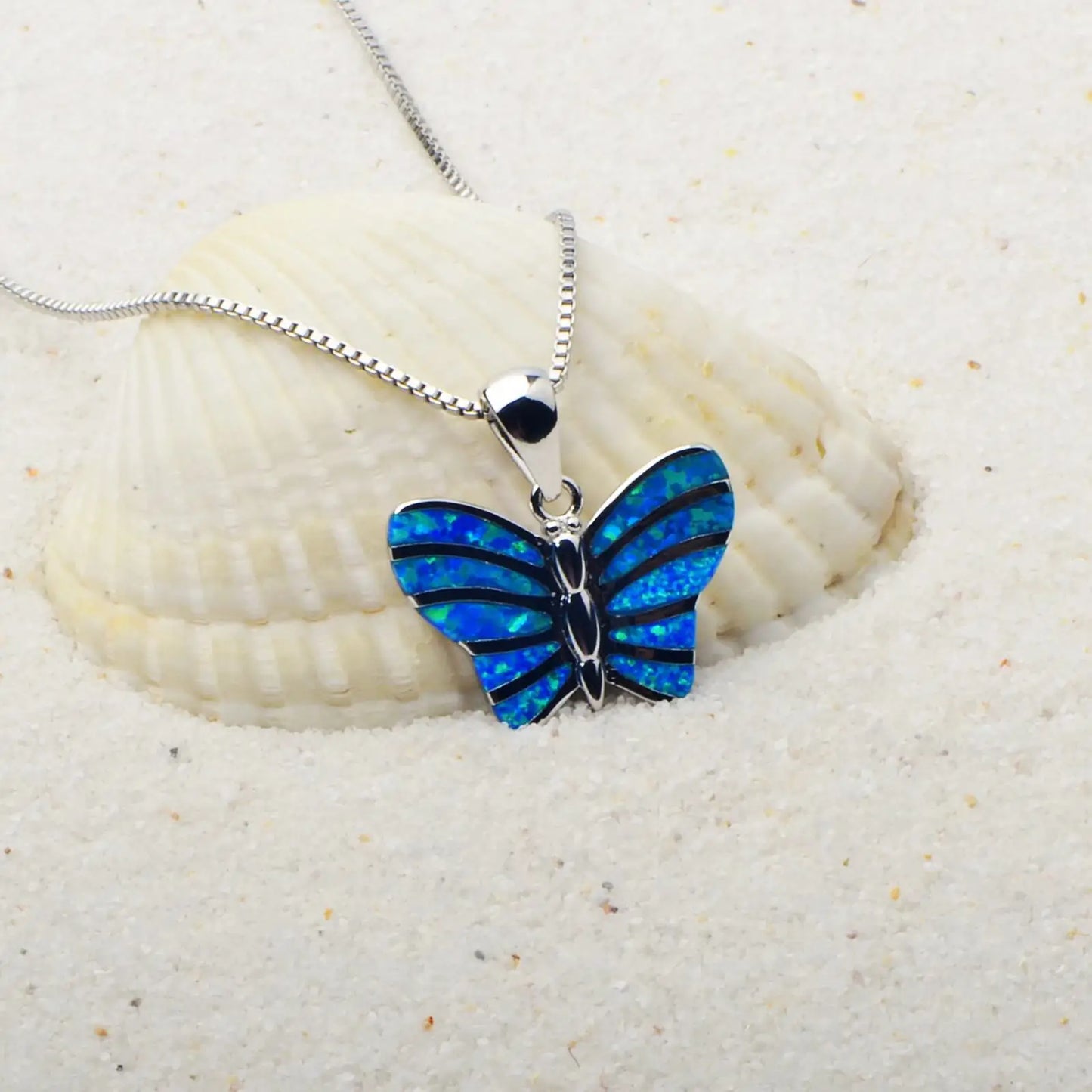 Aobao Christian White Copper Silver Plated Sweater Chain Butterfly Necklace Trendy Forest Butterfly Pendant Jewelry Opal Inlay