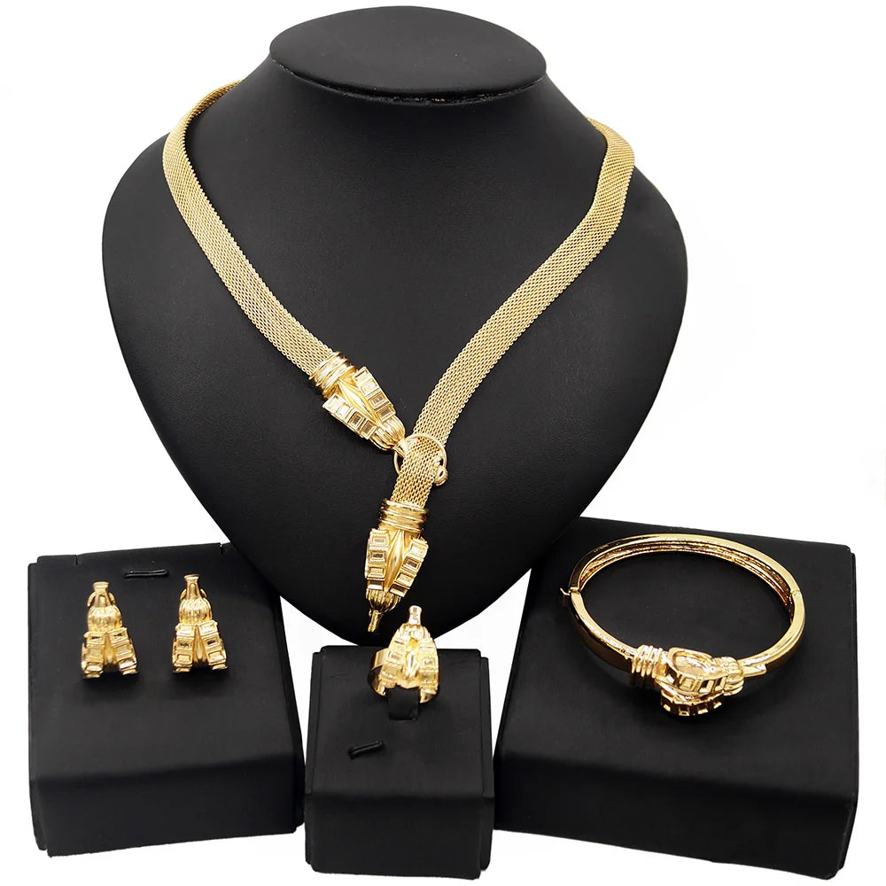 Zhuerrui Choking Necklace Bracelet Earrings Jewelry Set Brazilian Gold Luxury Jewelry Set Gold Plated Jewelry Set HN21010414