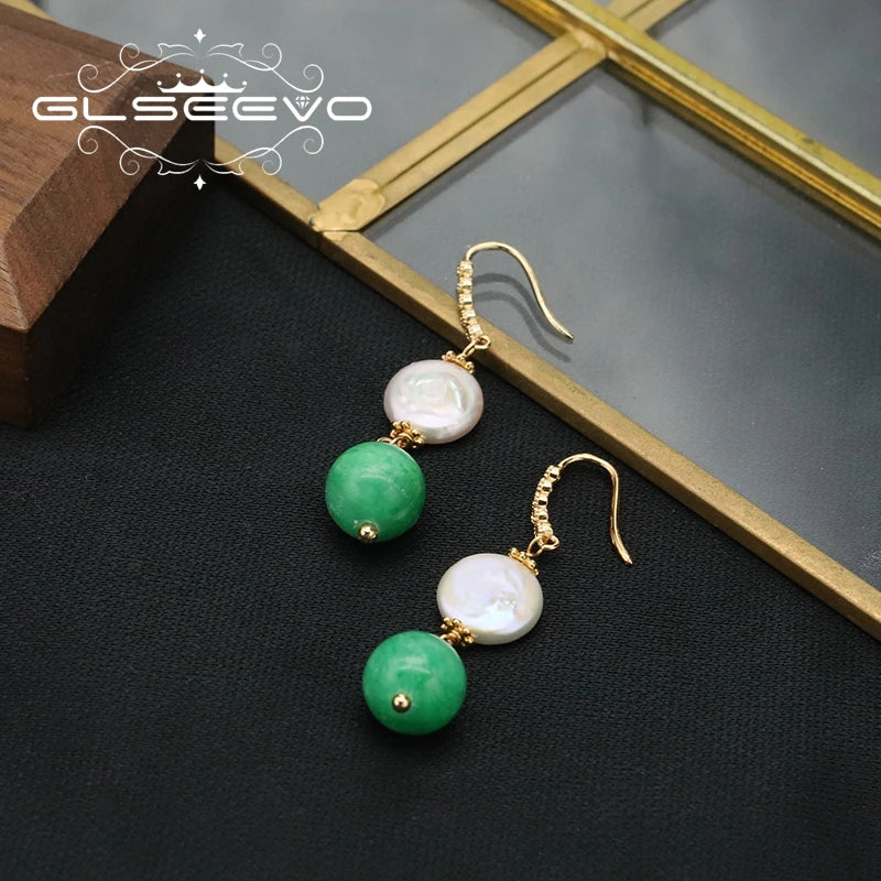 GLSEEVO 925 Sliver Lapis Beryl Baroque Drop Earrings for Woman Exquisite Luxury Temperament Hanging Jewelry Wedding Party Gift