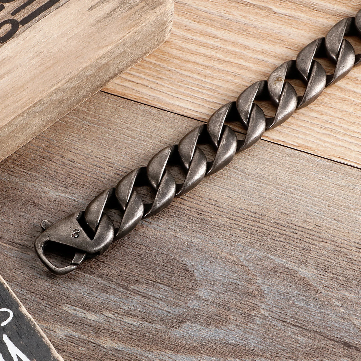 VIKING Mens Classic Cuban Link Chain Bracelet – Oxidized Black Stainless Steel
