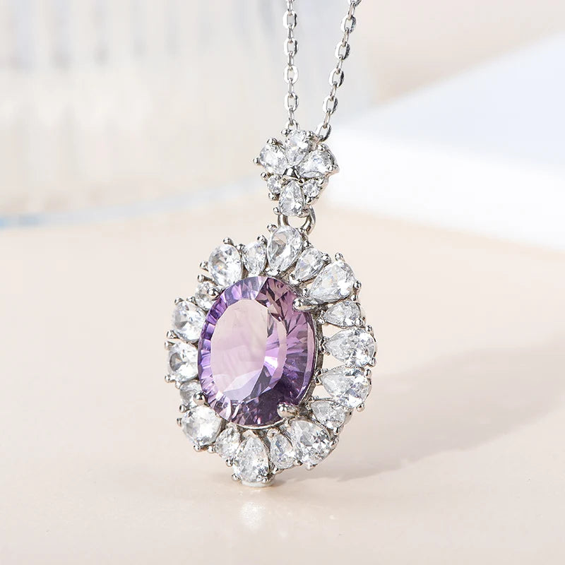 Gioiellieri Fine Jewelry 925 Silver Pendant Necklace for Women Natural Amethyst Pendant