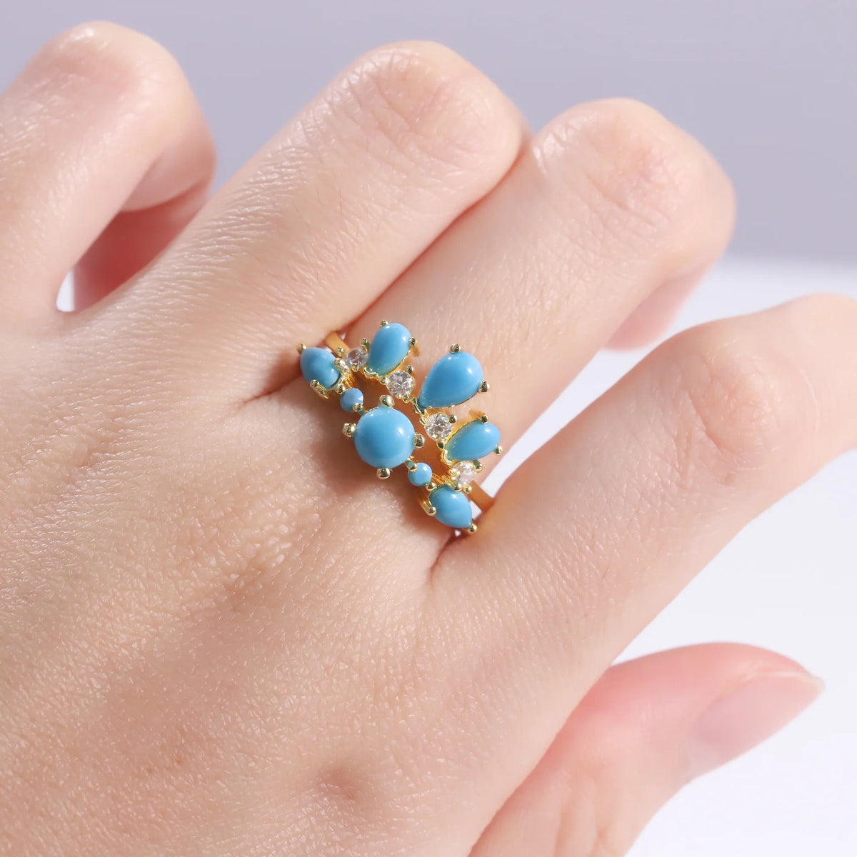 ArtistA Abiding Fine Jewelry Beautiful Trendy Design 2 Pieces 925 Sterling Silver Synthetic Turquoise Jewelry Ring Set