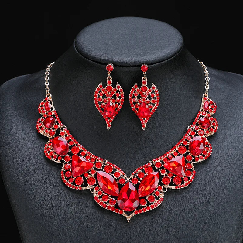 Austrian Crystal Marquise Flower Necklace & Earrings Jewellery Set | Bridal Banquet Fashion Set