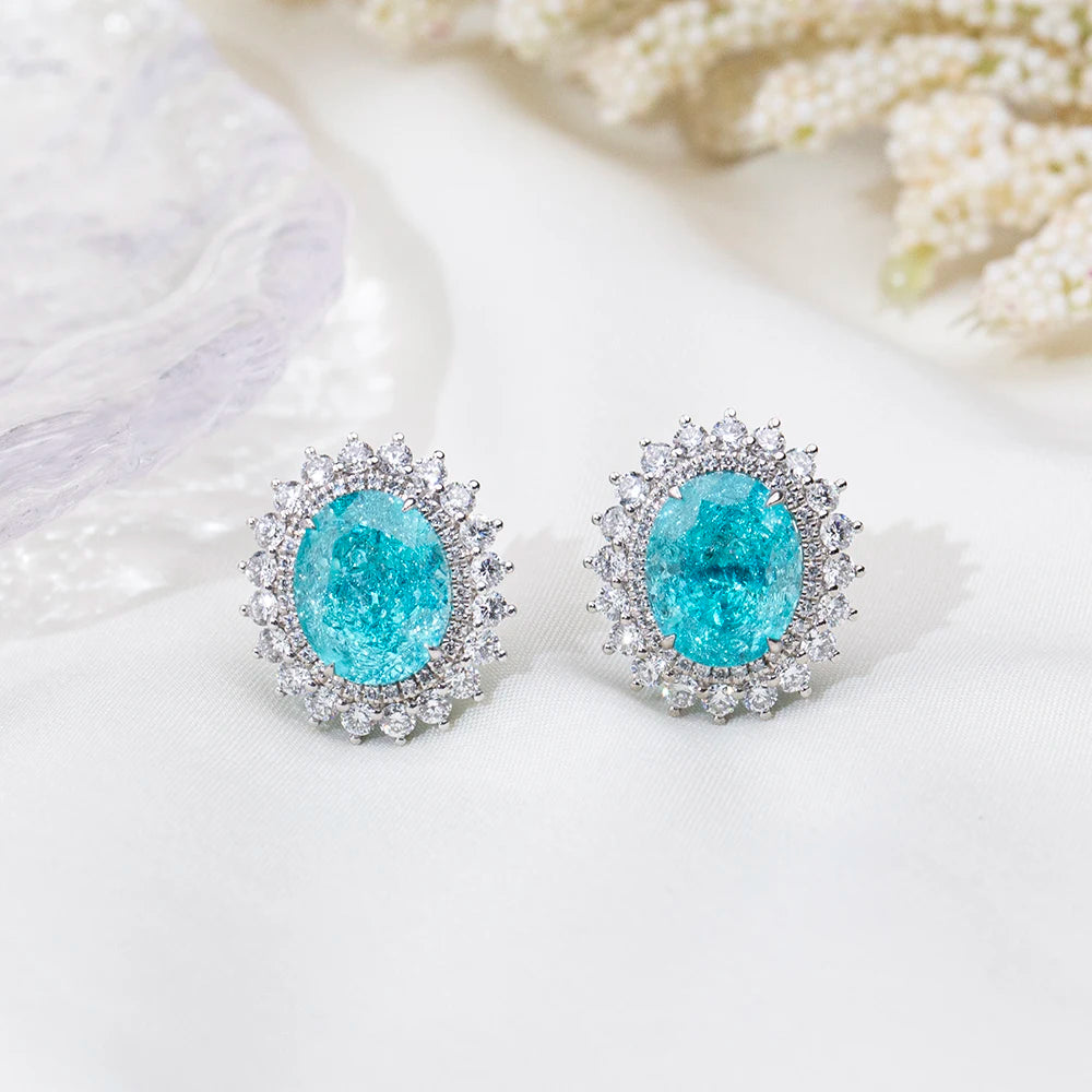 Custom Jewelry MSE-865 Fashion Earring Jewelry PT950 Oval Cut Paraiba Lab Grown Gemstone Stud Earrings