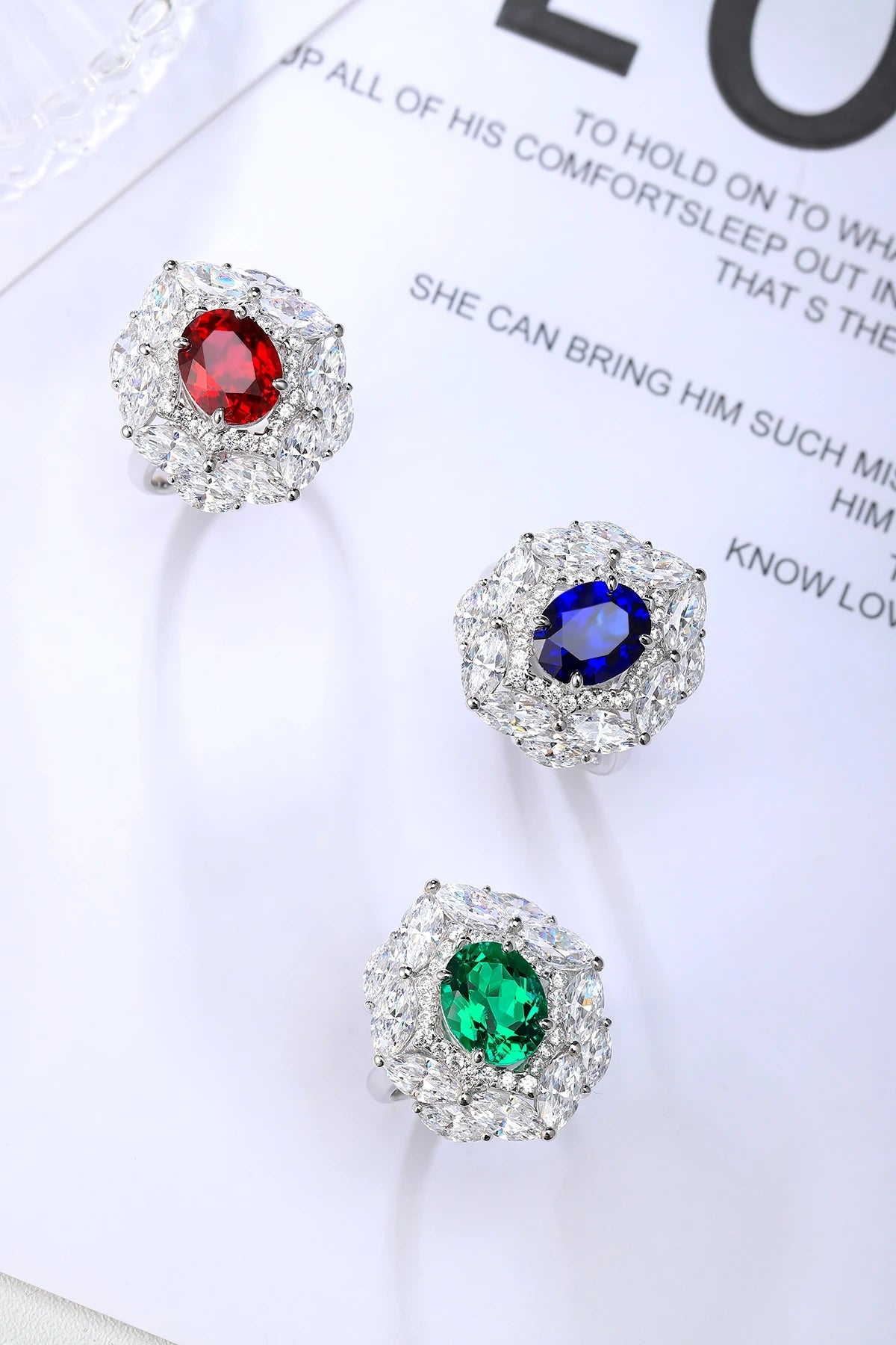 Gemfiori Hot Sale Colorful Gemstones Ring Oval 925 Sterling Silver Lab Grown Ruby Engagement Rings for Women