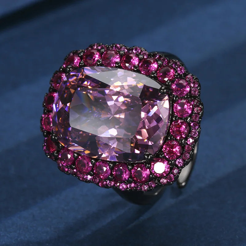 Gemfiori Korean Version Fashionable square Zircon Pendant Ring Accessory Ring Necklace Set