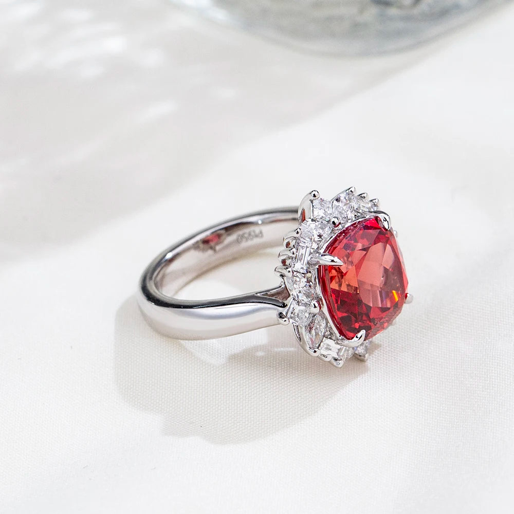 MSR-1999 Fashionable Design PT950 6.2CT Cushion Shape Ruby Gemstone Lab Grown Diamond Ring