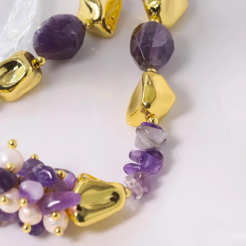 Amethyst Natural Freshwater Pearl Necklace Retro Palace Style Fashion Jewelry Necklace Gifts for Mom Wife Girlfriend GN0596