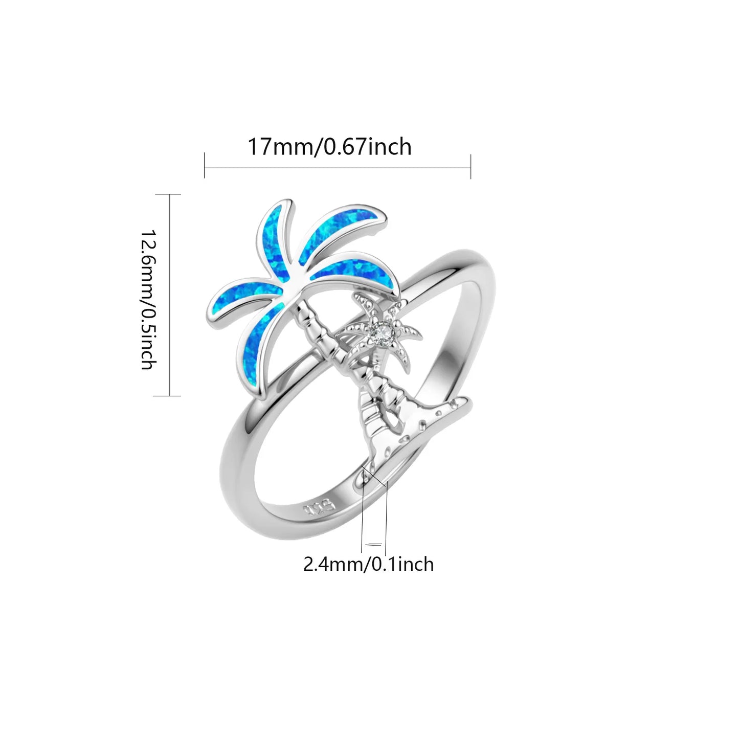 Coconut Trees  Ring | Iridescent Gem Inlay Band | Modern Silver/Gold Plated Women's Trendy Fashion Jewelry