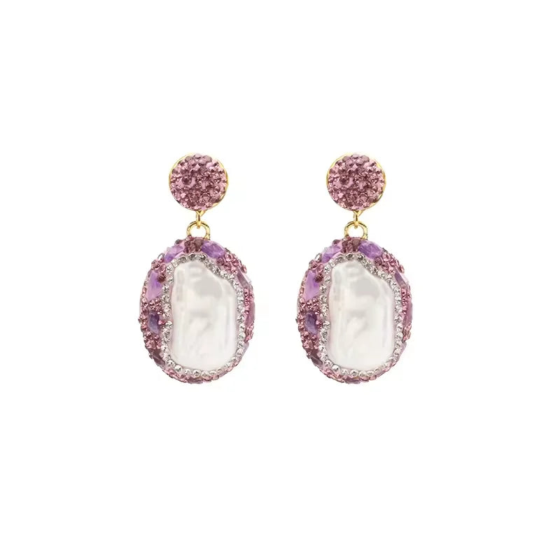 GLSEEVO Natural Freshwater Baroque Bordered Earrings Korean Style Women Luxury Jewelry Fashion Ladies and Girls Gift