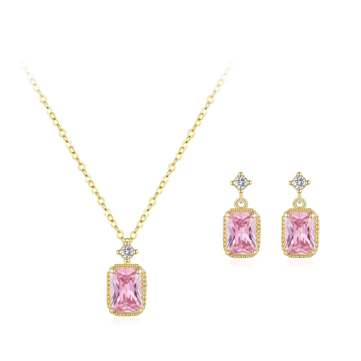 925 Sterling Silver Romantic Pink Sugar Diamond Pendant Necklace Earrings Fashion High-end Jewelry Set Gift Set