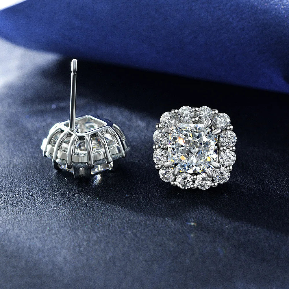 MUSHAN Jewelry Factory 2ct High Carbon Diamond Stud Earrings of Same Style As Live Broadcast 925 With Simple 7*7 Design