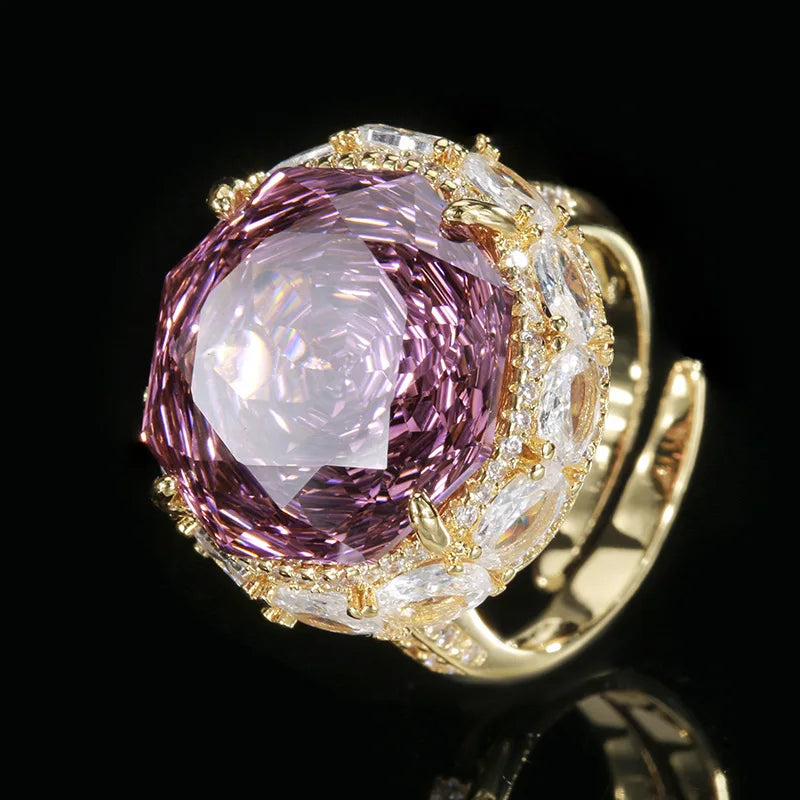 S&S Luxury Ladies' Rose Pendant Ring Shining Zircon O-Chain Rose Red Purple Silver Bridal Party Jewelry Set