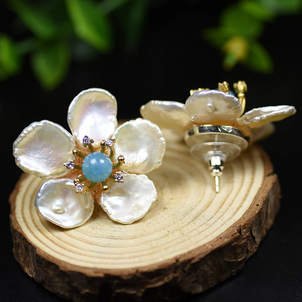 New Jewelry Yiwu Wholesale Natural Baroque Pearl Stud for Women Flower Earrings Korean Wholesale Bulk 18K Gold Plated Jewelry