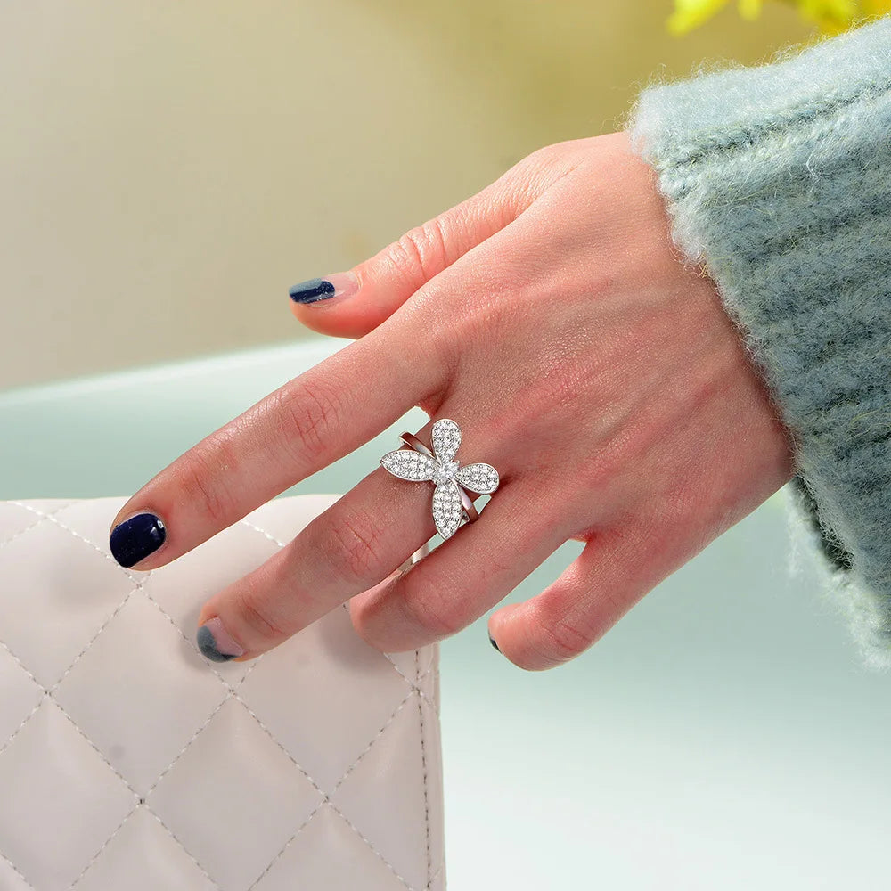 MuShan Jewelry Factory 3*6 Butterfly Series S925 Sterling Silver Ring Luxuriously Set With Diamond Rings