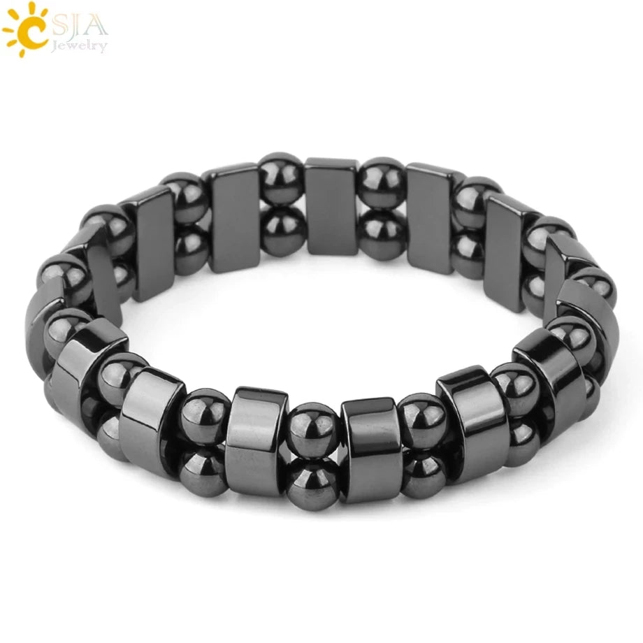 CSJA Hot Selling Magnetic Hematite Bead Bracelets Natural Stone Healing Energy Healthy Bracelet for Men